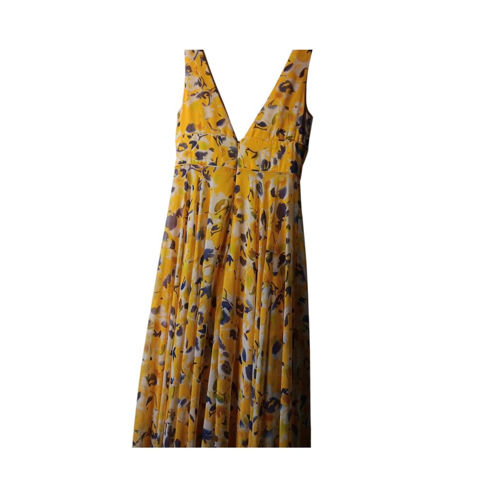 New with tags Mac Duggal 70206 Yellow Floral Maxi Dress Plunge V Size 0 - Picture 4 of 15